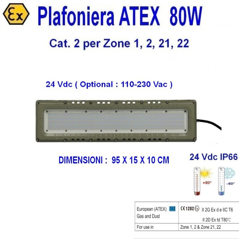 Plafoniera Led Atex 80w 24V Cat. 2 Zona 1, 2, 21, 22 - Clicca l'immagine per chiudere